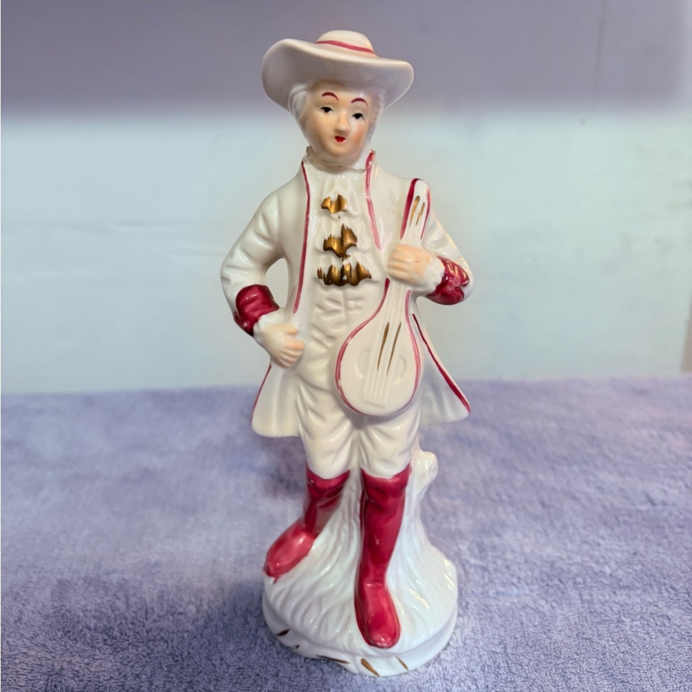 Vintage Porcelain Victorian Man Mandolin Figurine 18th Century‎ Stamp A England